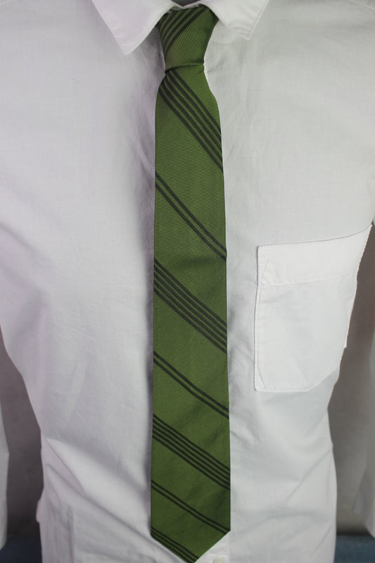 Vintage dark green thin black striped pattern skinny tie