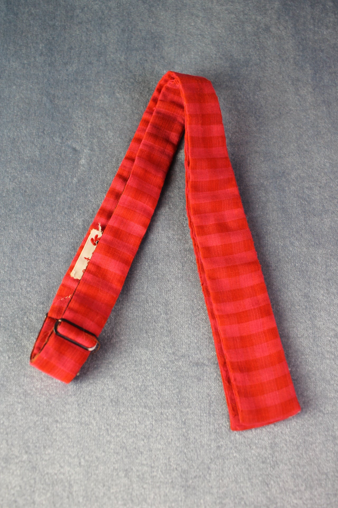 Vintage Rooster self tie straight end deep red checked bow tie adjustable