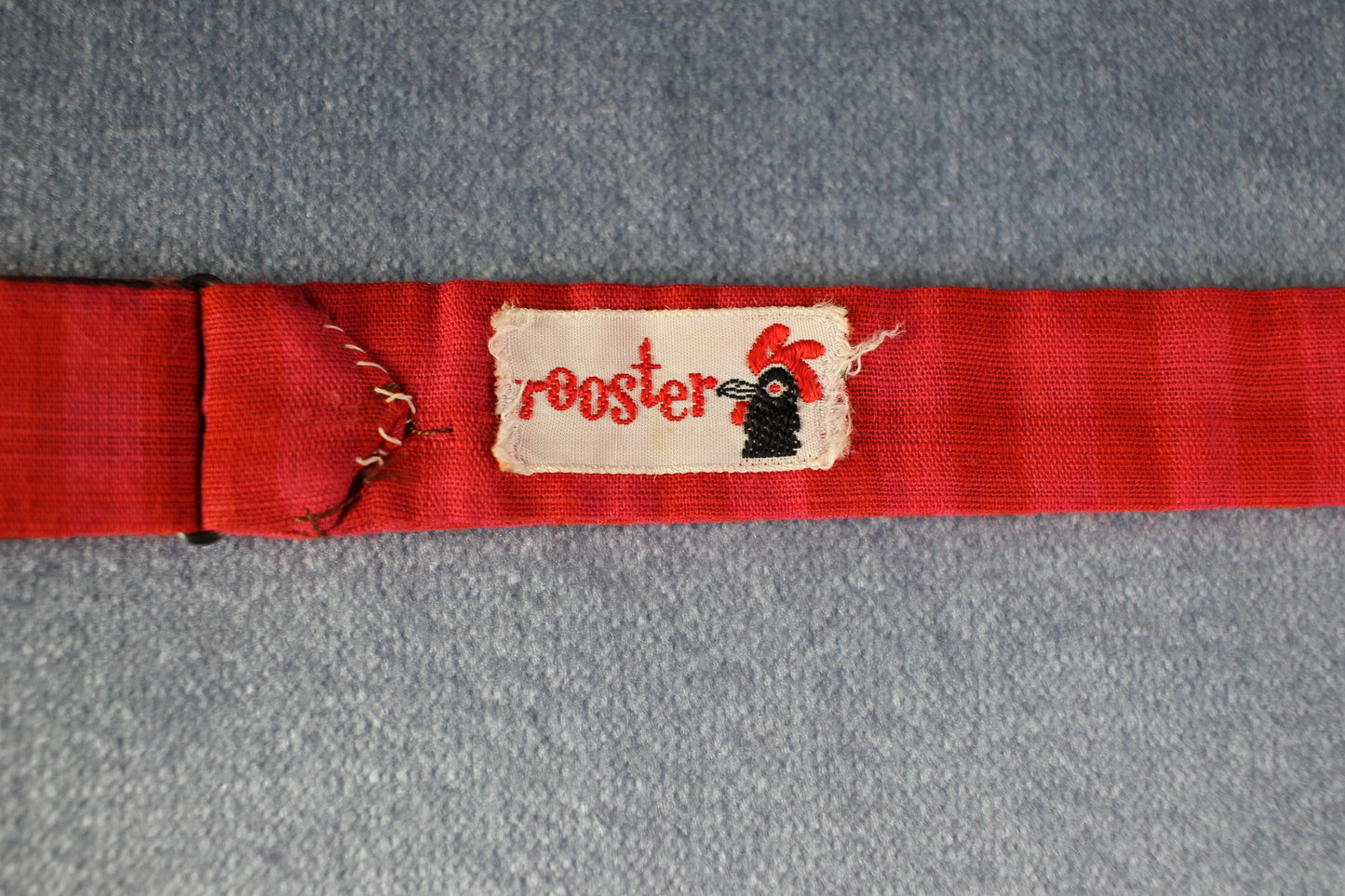 Vintage Rooster self tie straight end deep red checked bow tie adjustable