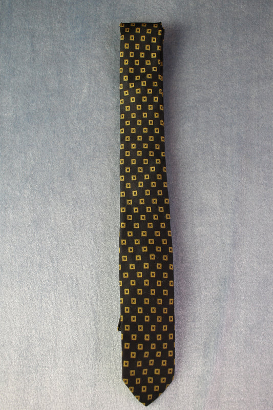 Vintage Smith Clo Co all silk black gold squares pattern skinny tie