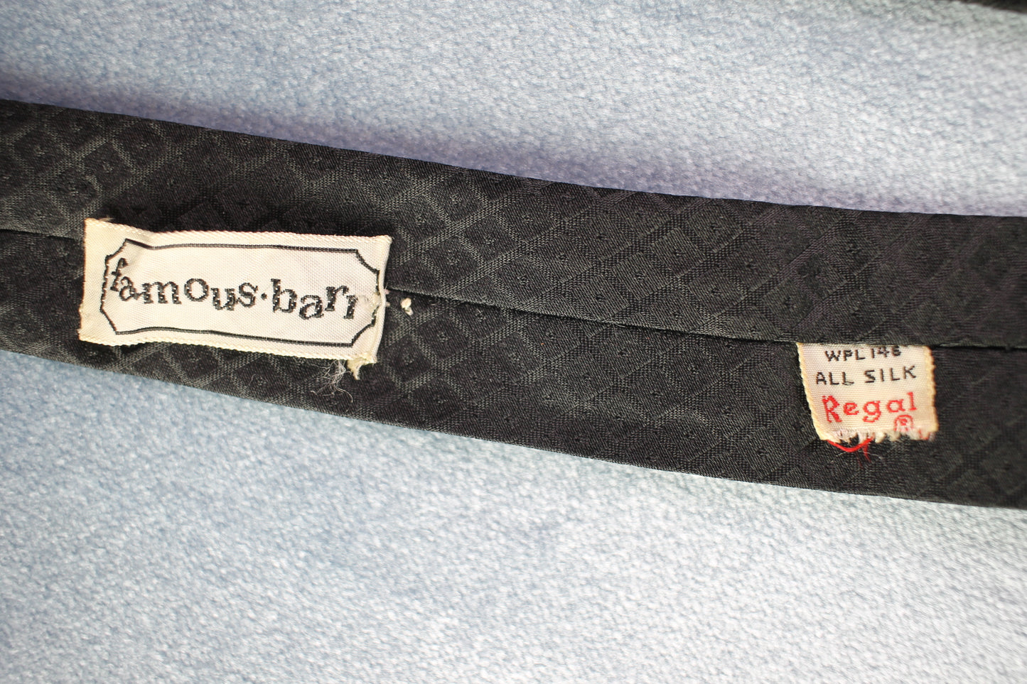 Vintage Famous Barr all silk black square pattern skinny tie