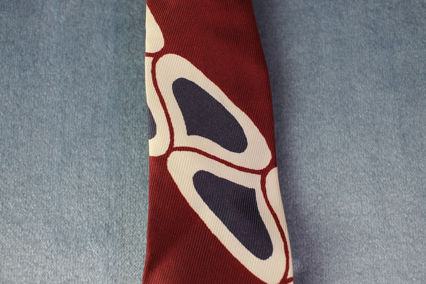 Vintage Hand Painted dark red blue white pattern tie