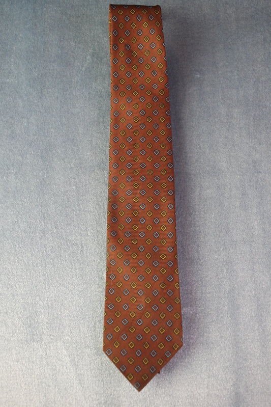 Vintage brown blue yellow square pattern skinny tie