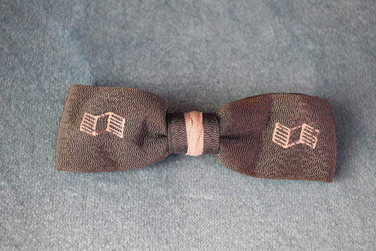 Vintage pre-tied clip on grey pink motifs bow tie