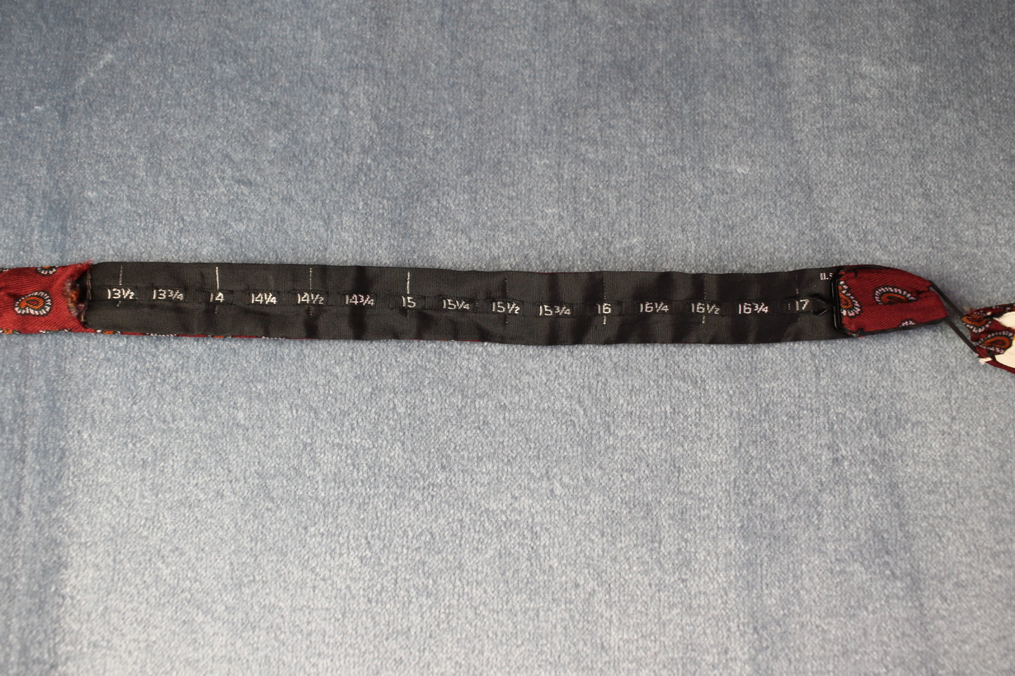 Vintage self tie thistle end all silk deep red orange white repeat motif pattern bow tie adjustable