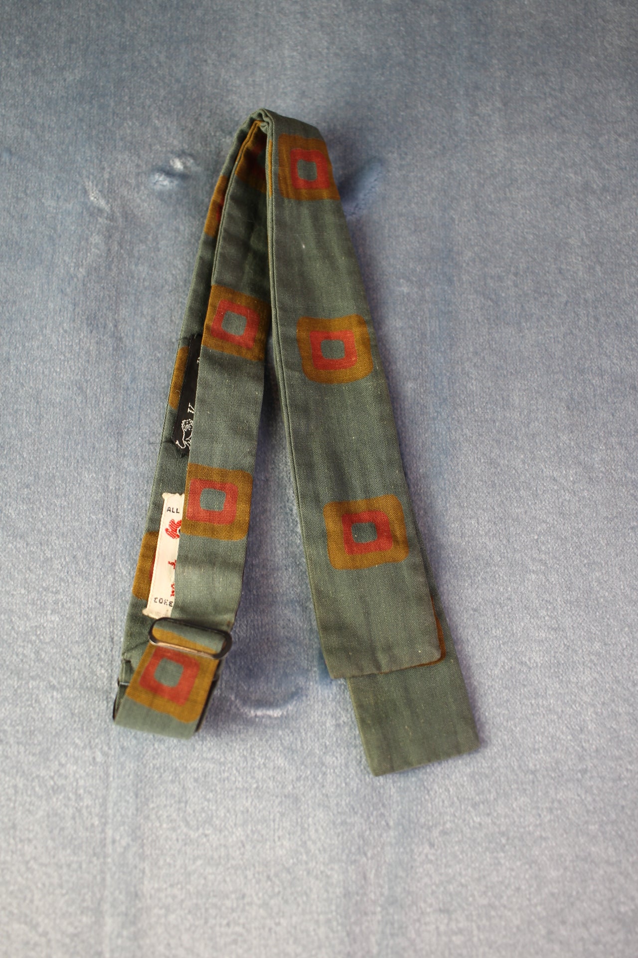 Vintage Rooster self tie paddle end dark green gold orange squares pattern bow tie adjustable