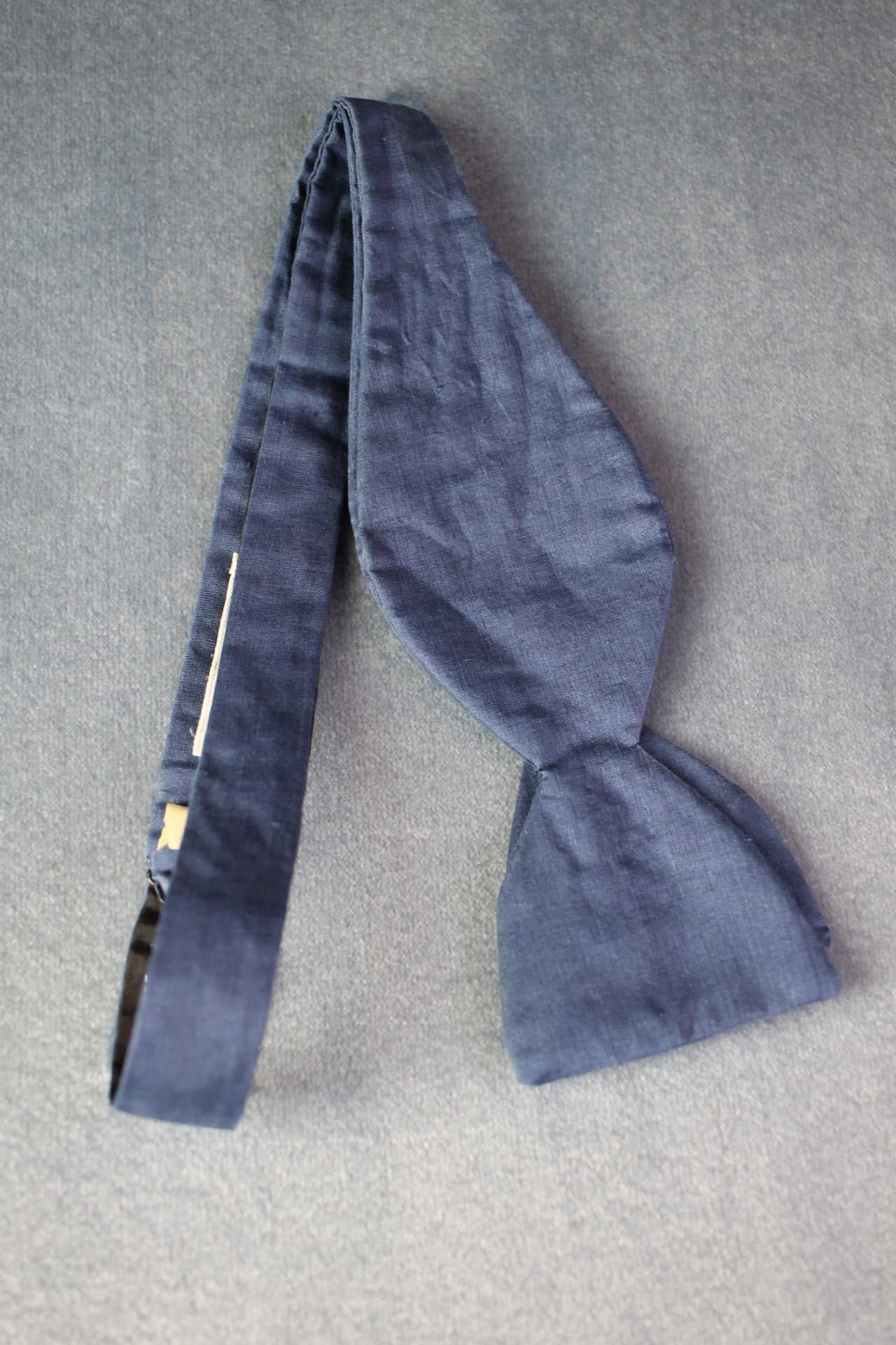 Vintage Fold & Taylor self tie thistle end denim blue colour bow tie adjustable