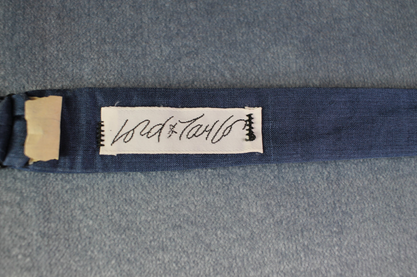 Vintage Fold & Taylor self tie thistle end denim blue colour bow tie adjustable