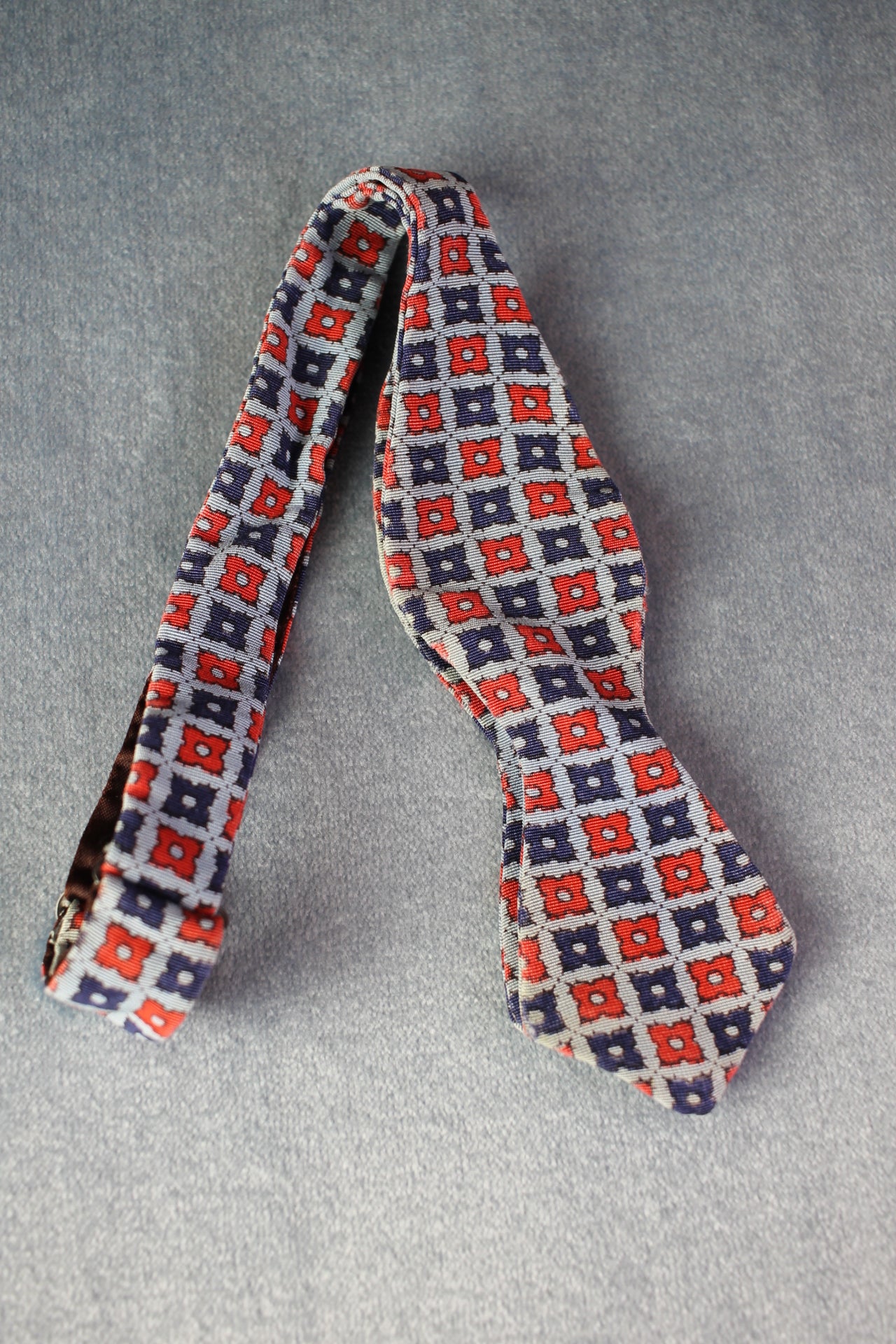 Vintage Arrow self tie arrow end blue red square pattern bow tie adjustable