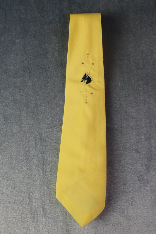 Vintage Donfield 1940/50s lemon coloured blue horse head tie