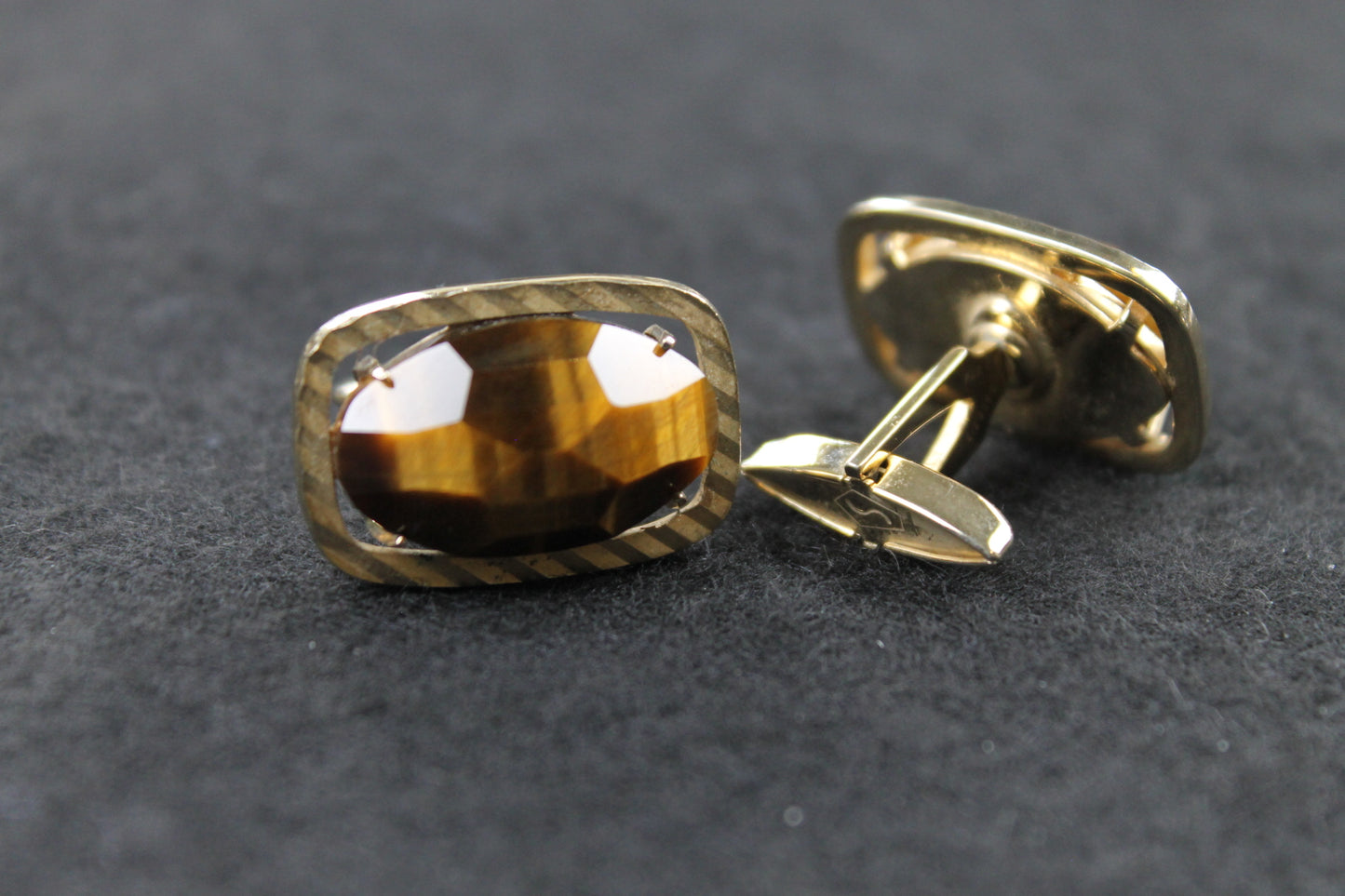 Vintage Faceted Tiger's Eye Stone Cufflinks