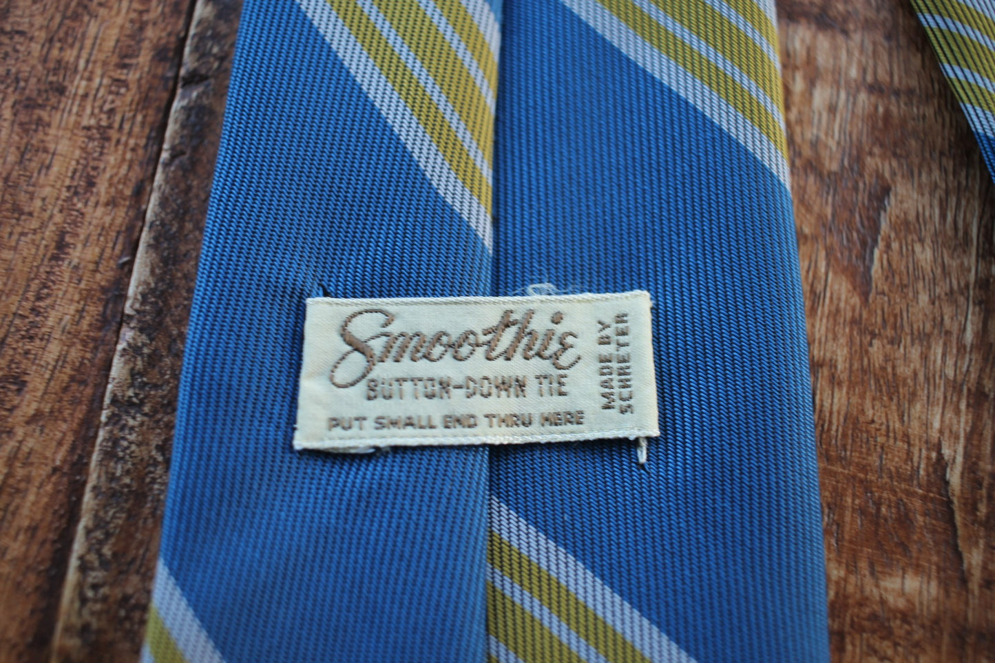 Vintage Smoothie by Schreyer blue yellow silver striped pattern tie