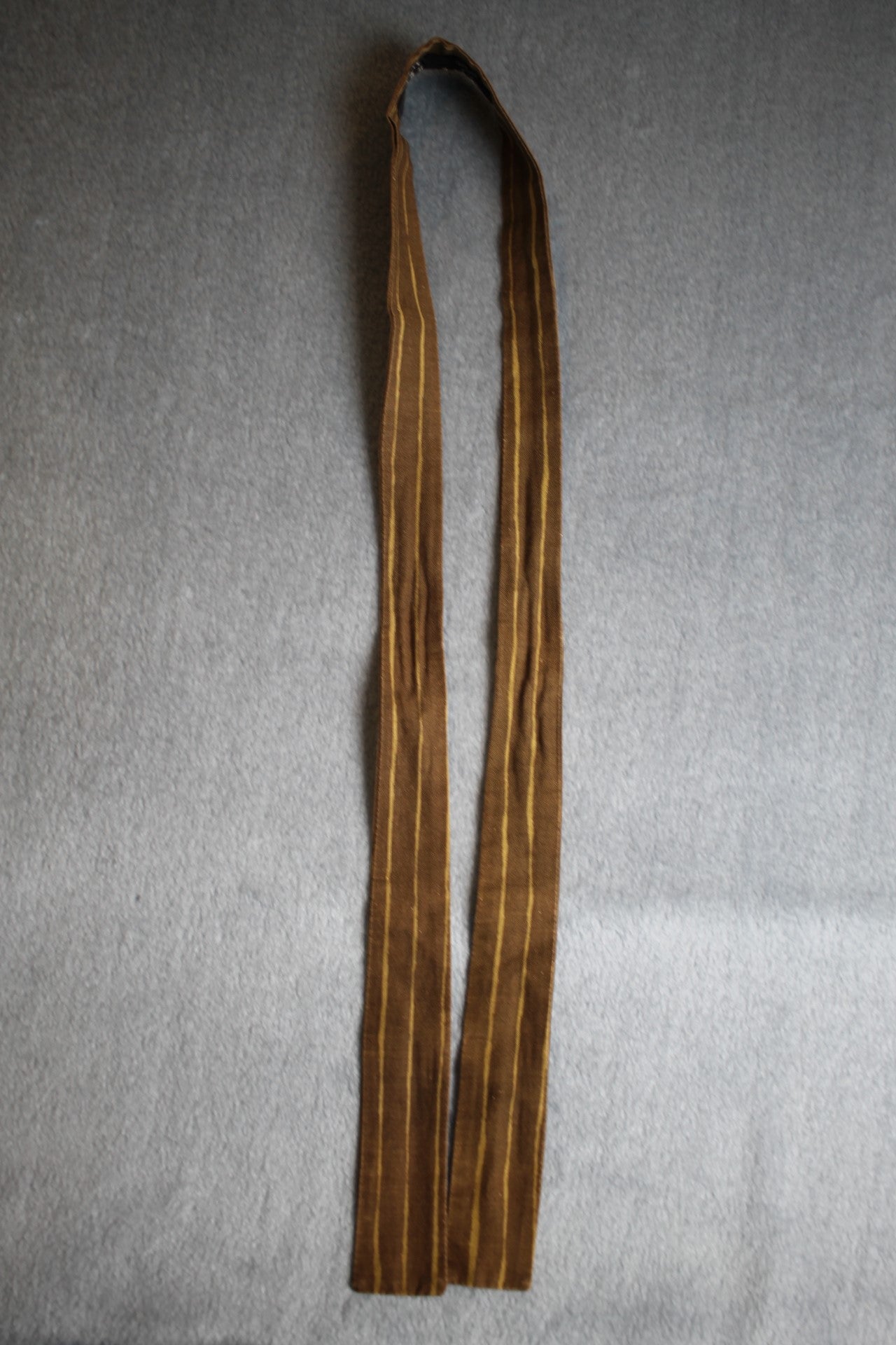 Vintage Marimekko Finland self tie straight end 2 tone brown striped pattern bow tie