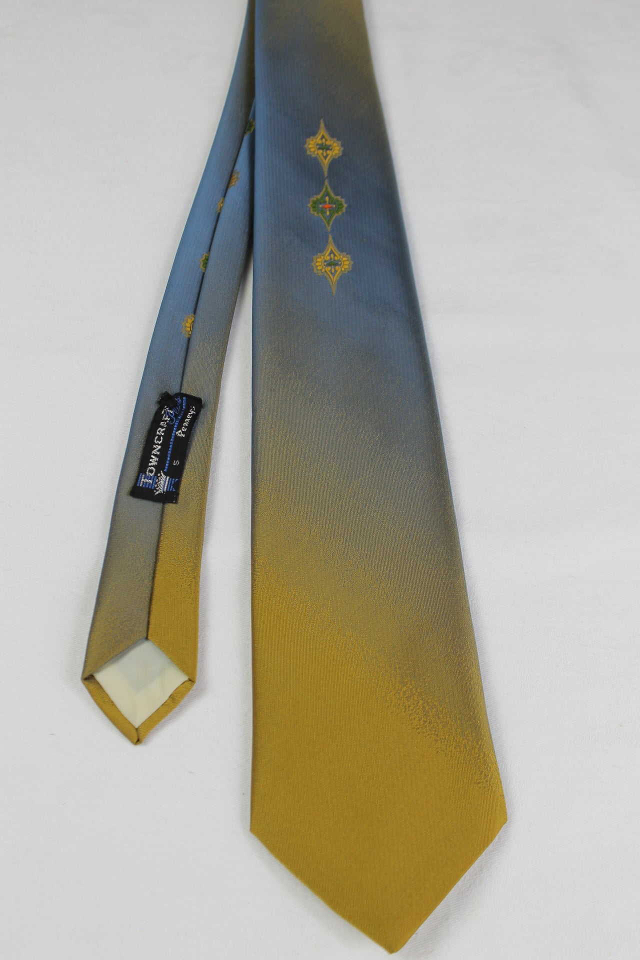 Vintage Towncraft Sharkskin Fabric Blue Gold Metallic Look Tie 1950s/60s