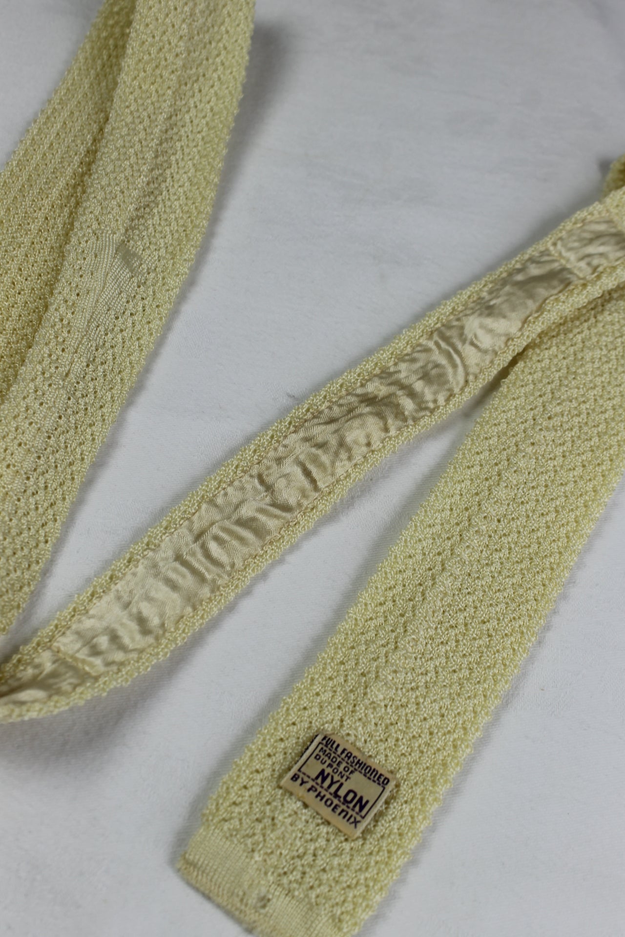 Vintage Phoenix Cream Knitted Square End Skinny Tie 1940s/1950s