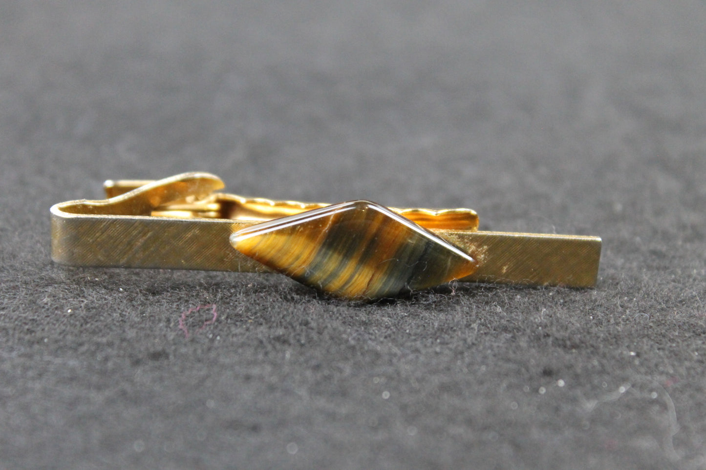 Vintage Diamond Tiger's Eye Stone Tie Clip 