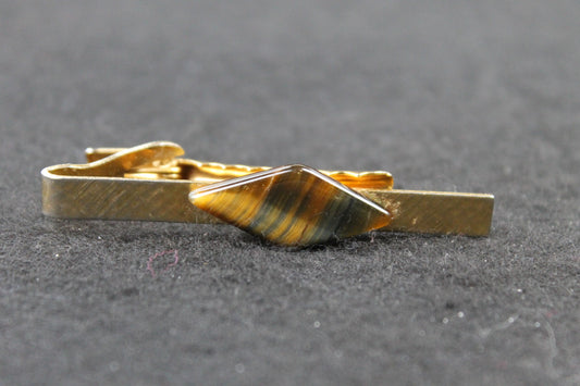 Vintage Diamond Tiger's Eye Stone Tie Clip