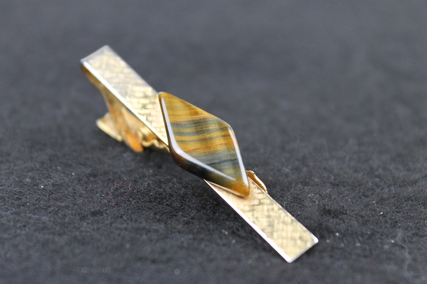 Vintage Diamond Tiger's Eye Stone Tie Clip 