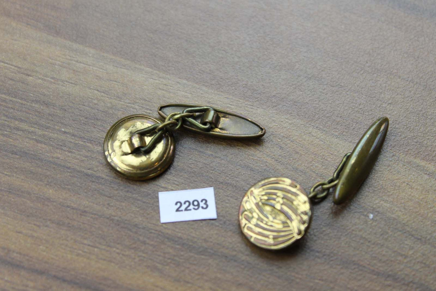 Vintage Ribbed Gold Metal Round Chain Connect Cuff Links 1950s