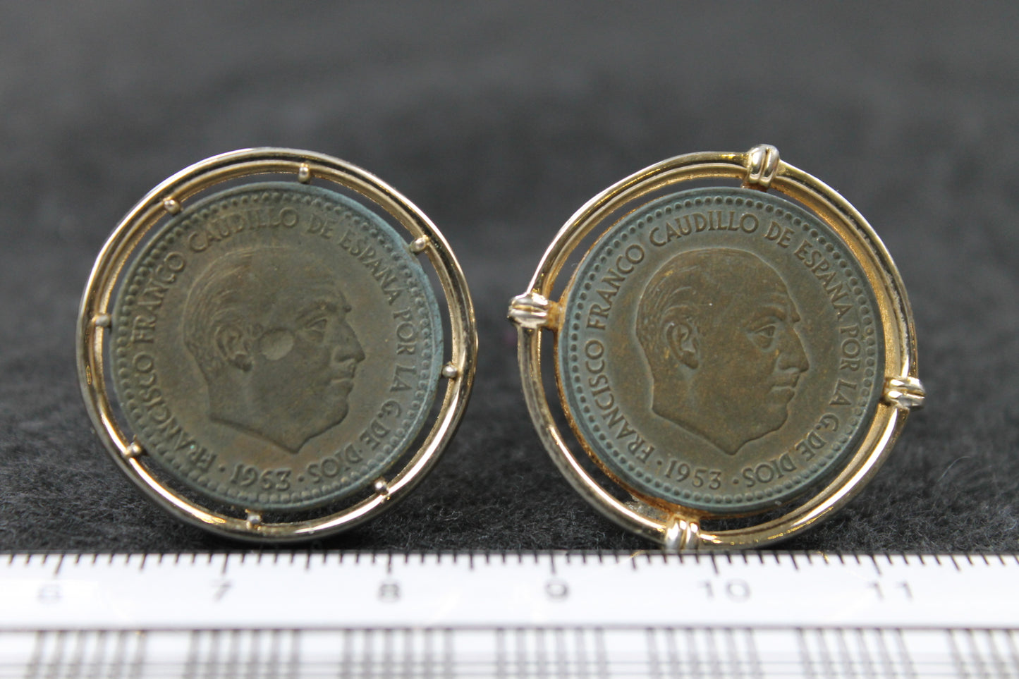 Vintage Coin Cufflinks with 1963 1 Peseta Franco Coins