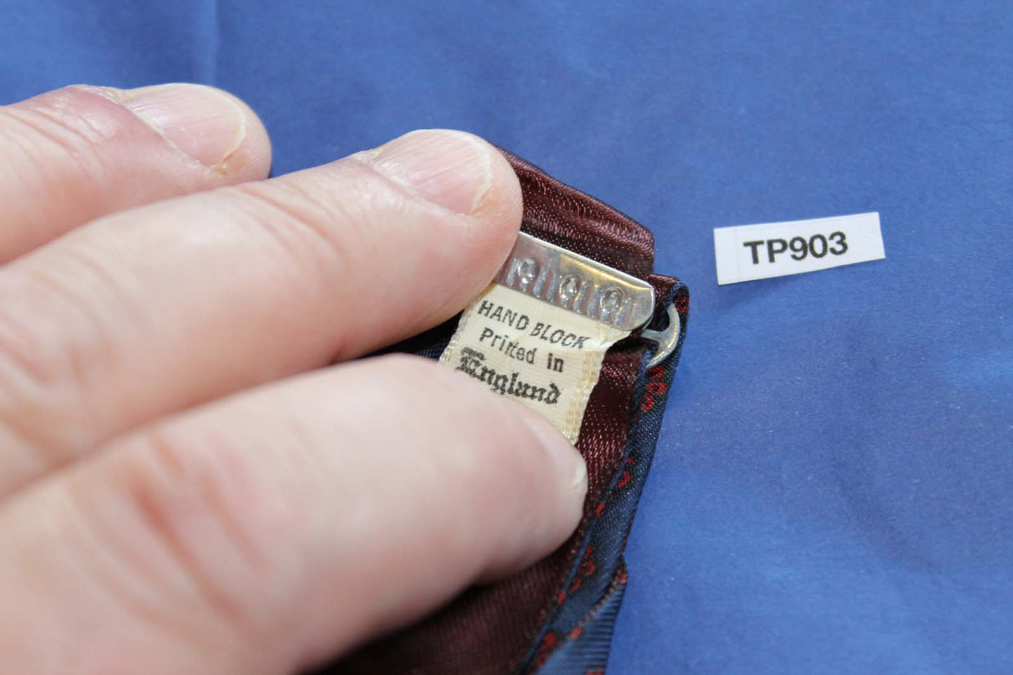 Vintage Hand Block English All Silk Self Tie Straight End Thistle Bow Tie Navy Burgundy Adjustable