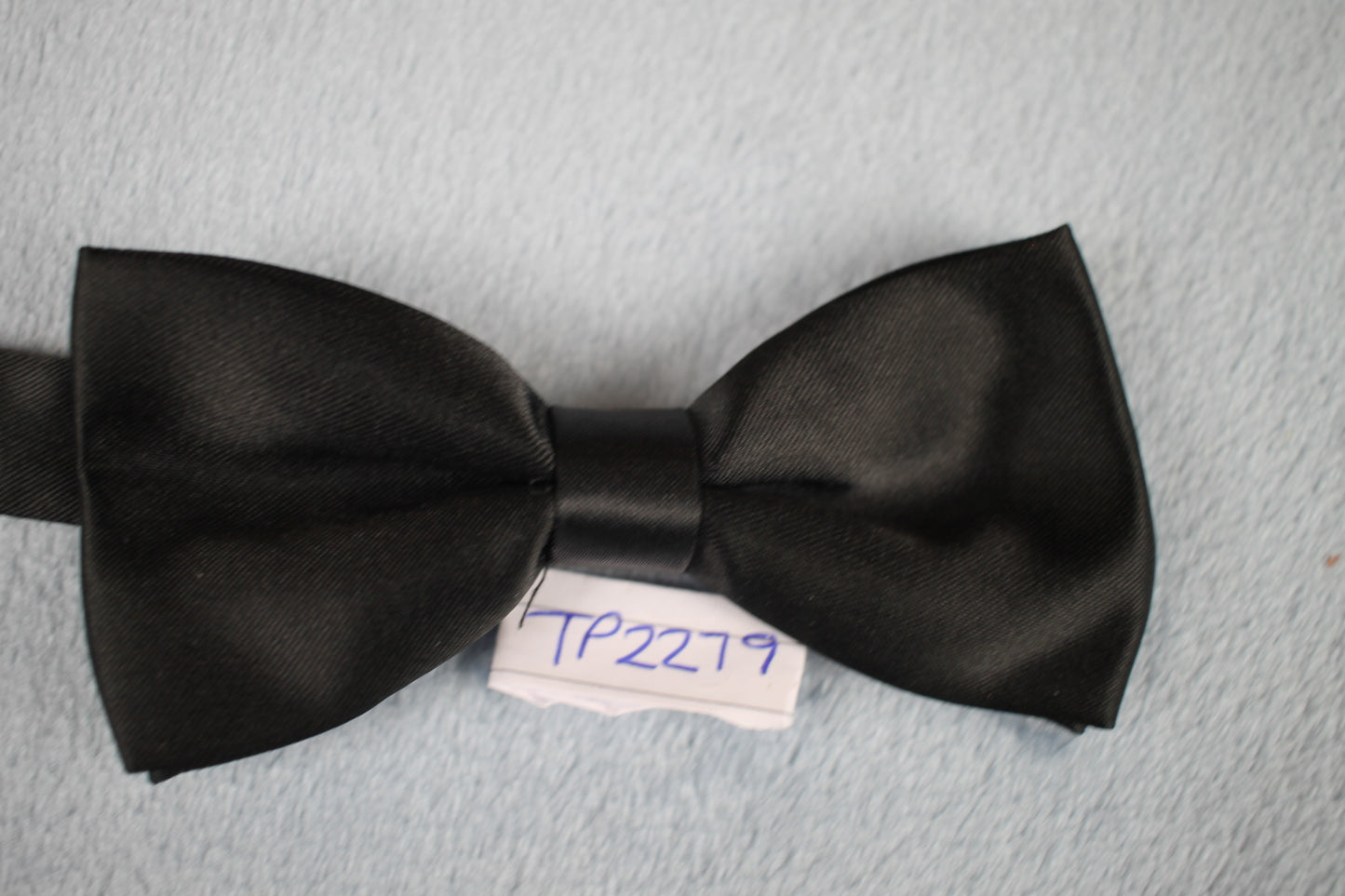 Vintage pre-tied black satin 1970s bow tie adjustable