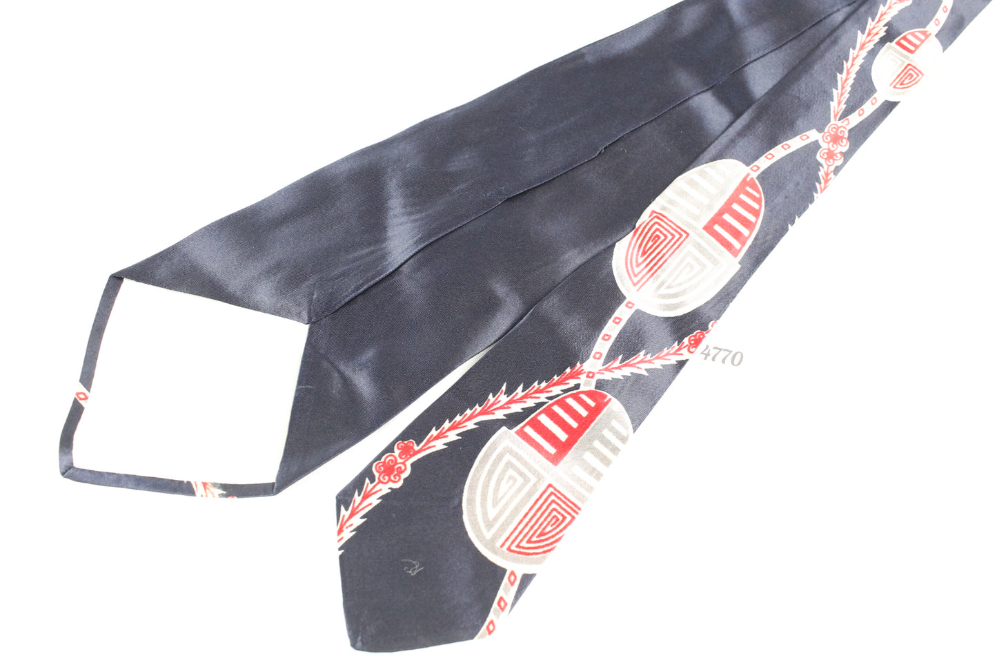 Vintage1940s/50s Pilgrim Cravats Tie Acetate Navy Red Grey