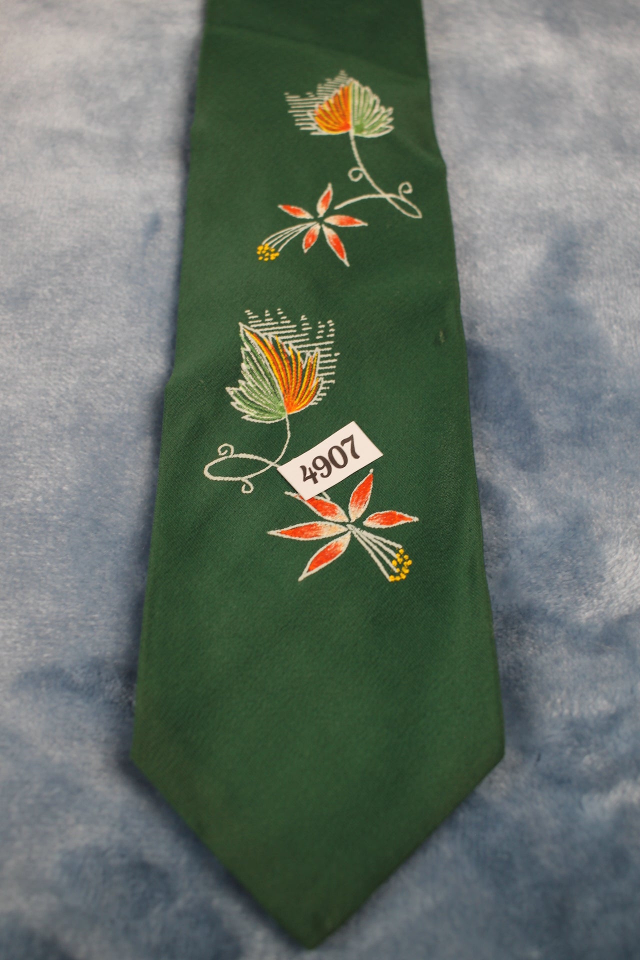 Vintage L L Kalberg 1940s/50s dark green orange pink floral tie