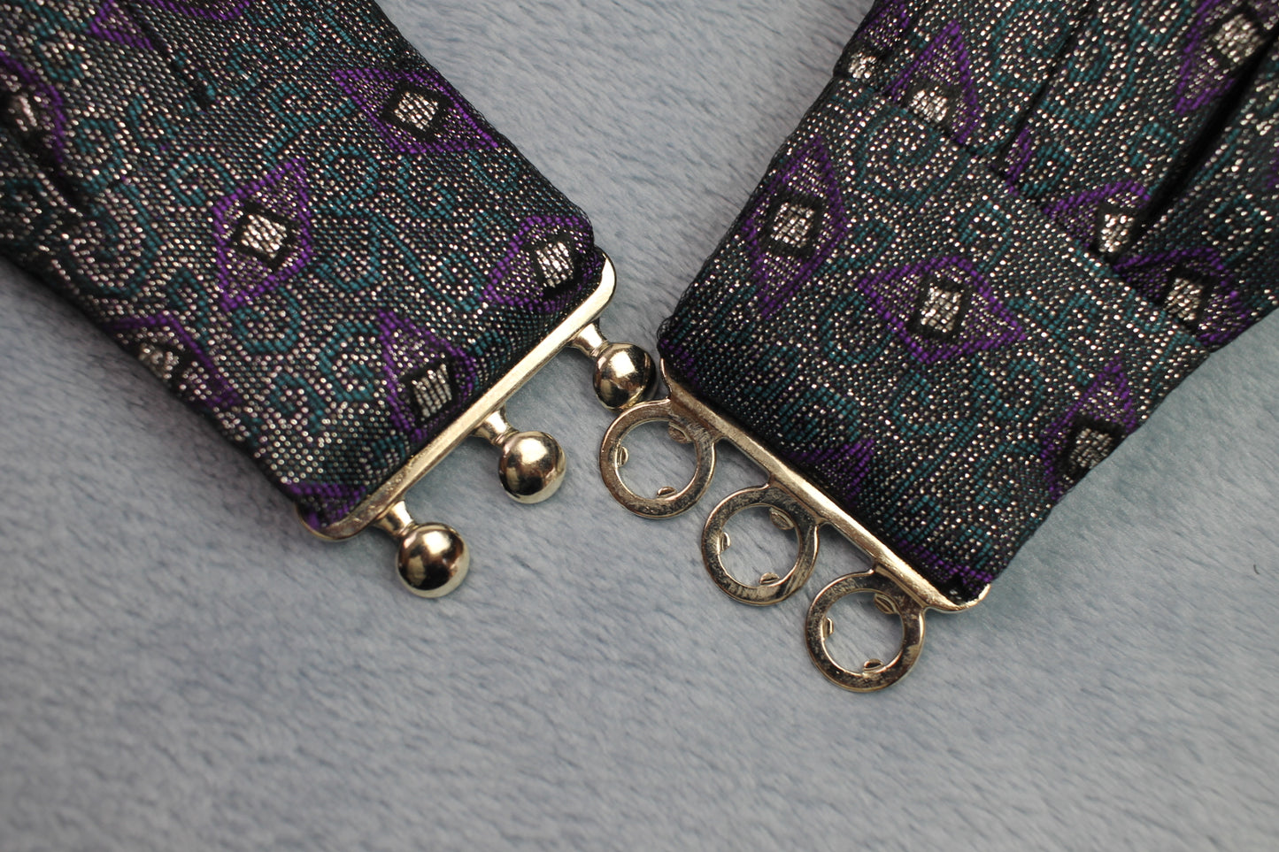 Vintage Jose Piscador green purple silver sparkly pleated cummerbund