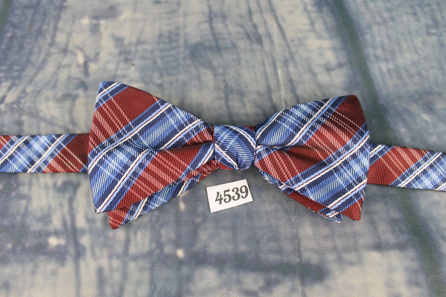 Superb Stafford Blue Burgundy Plaid Tartan Check Pre-Tied Bow Tie Adjustable