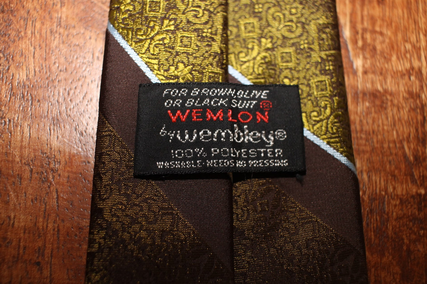 Vintage Wembley green brown jacquard striped tie