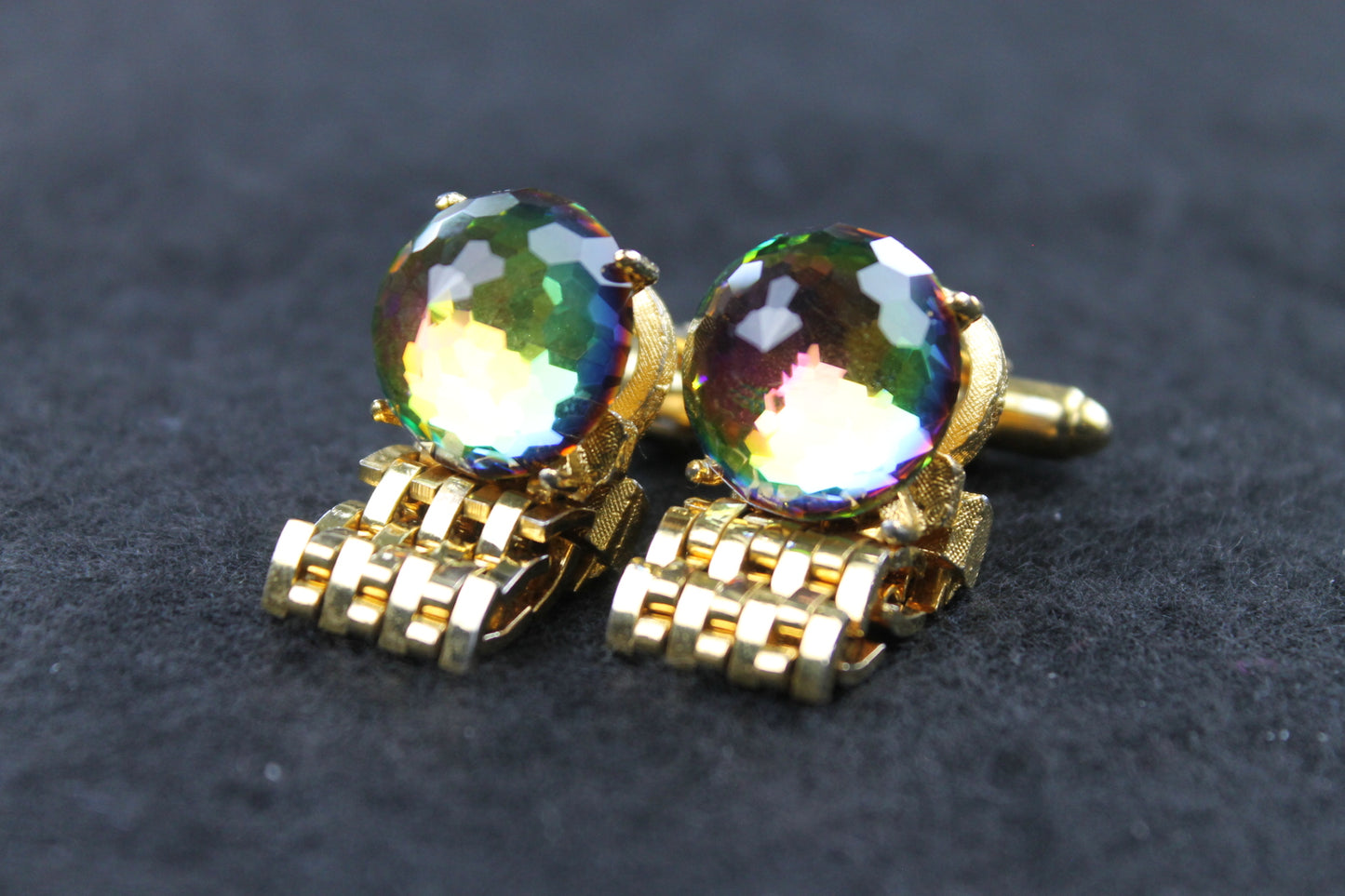 Vintage Large Aurora Borealis Diamante Wrap Around Cufflinks