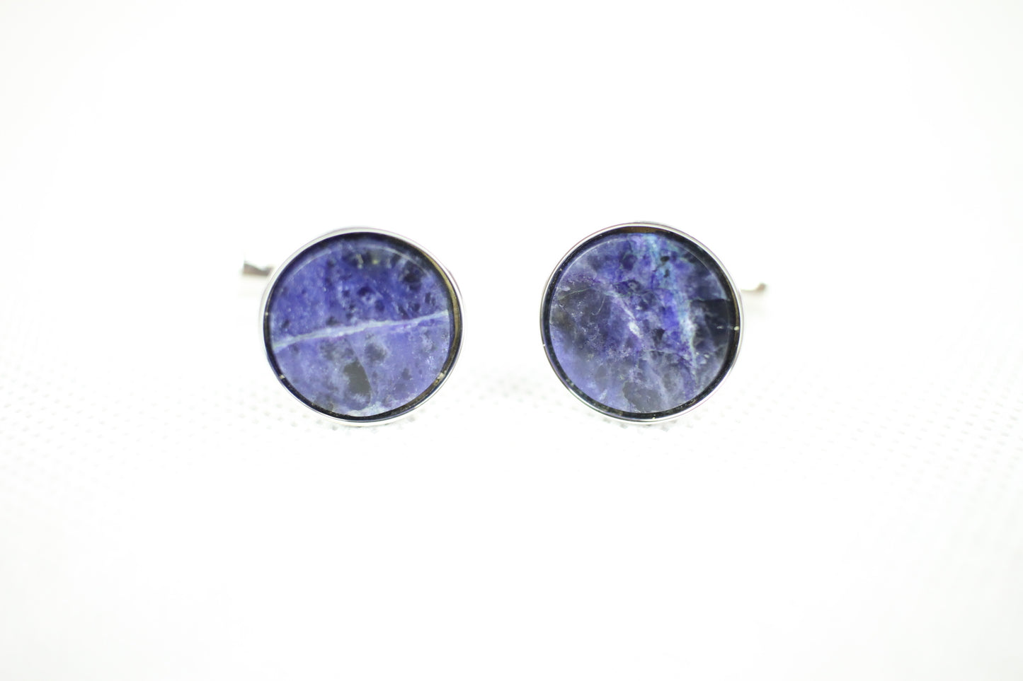 Vintage Blue Marble Silver Metal Push Through Cuff Links
