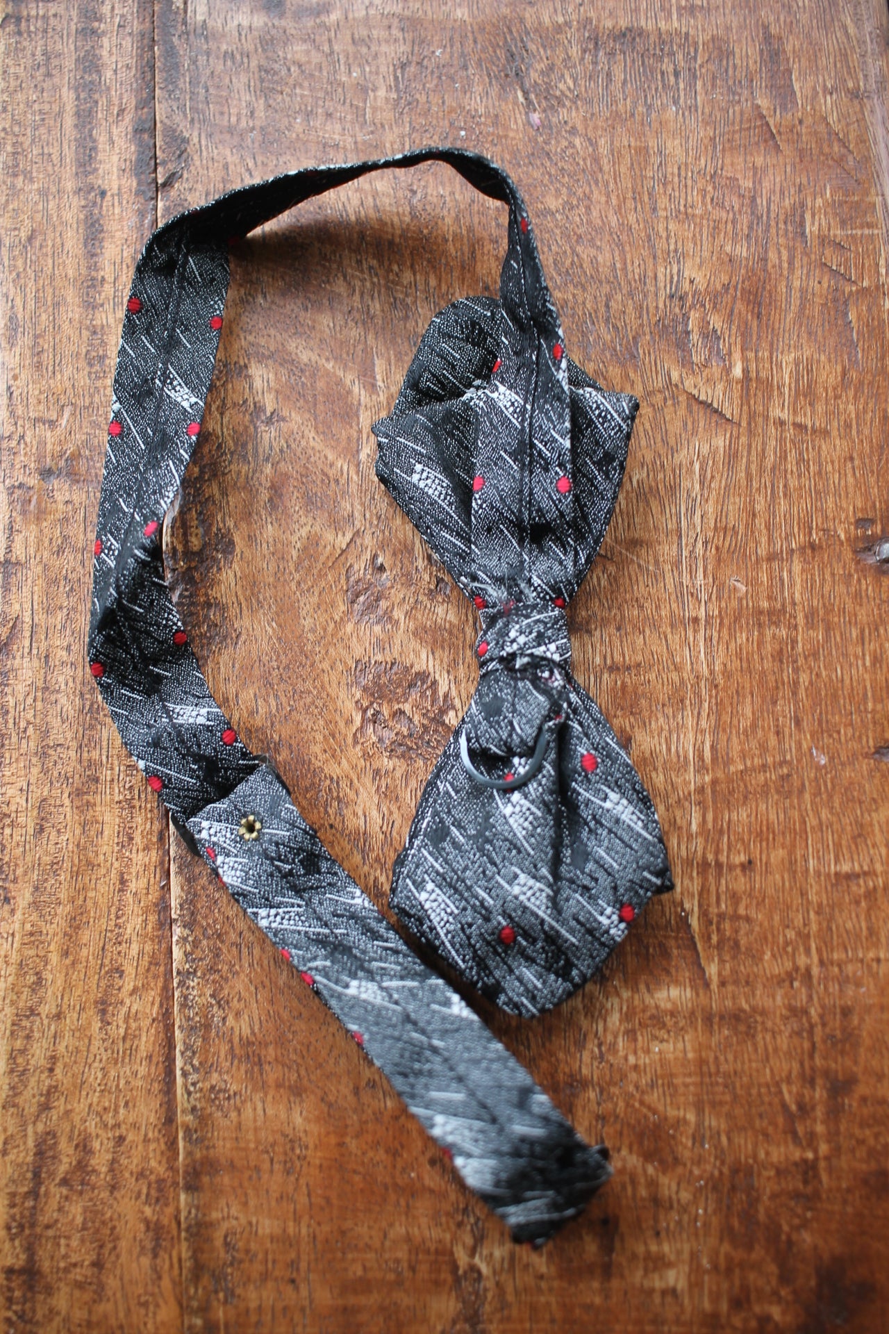 Vintage pre-tied grey silver black pattern bow tie adjustable