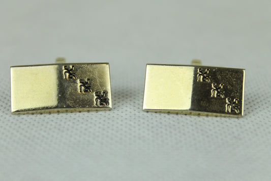 Vintage Gold Metal Oblong Three Lions Cuff Links