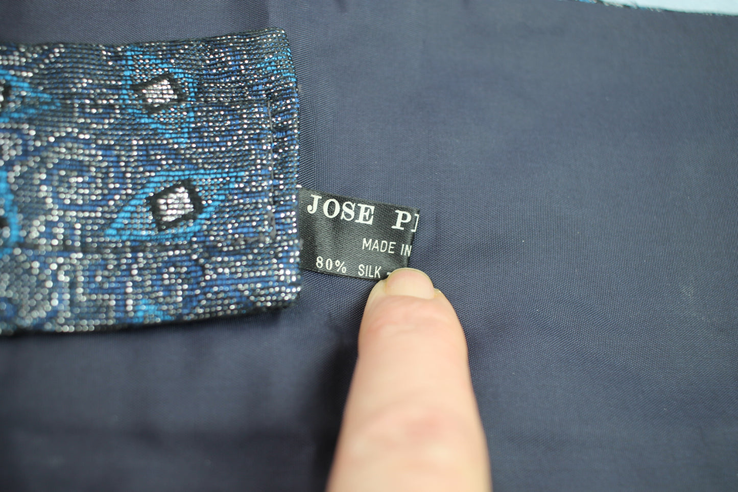Vintage Jose Piscador blue black silver sparkly pleated cummerbund