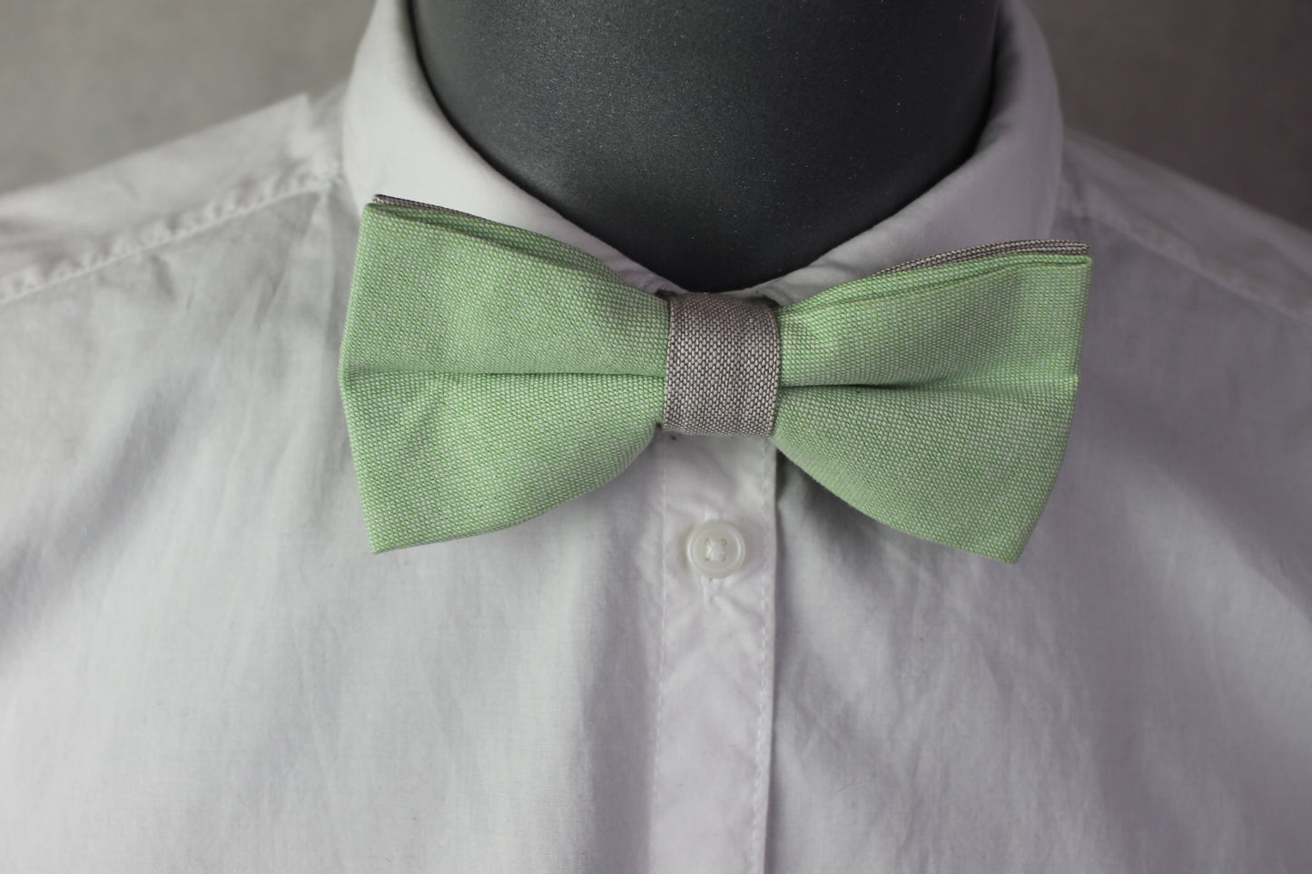 Vintage pre-tied mint green grey bow tie adjustable