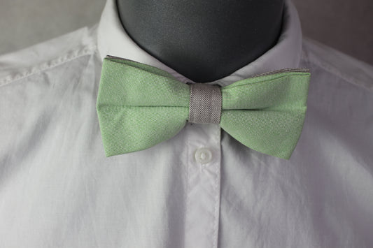 Vintage pre-tied mint green grey bow tie adjustable