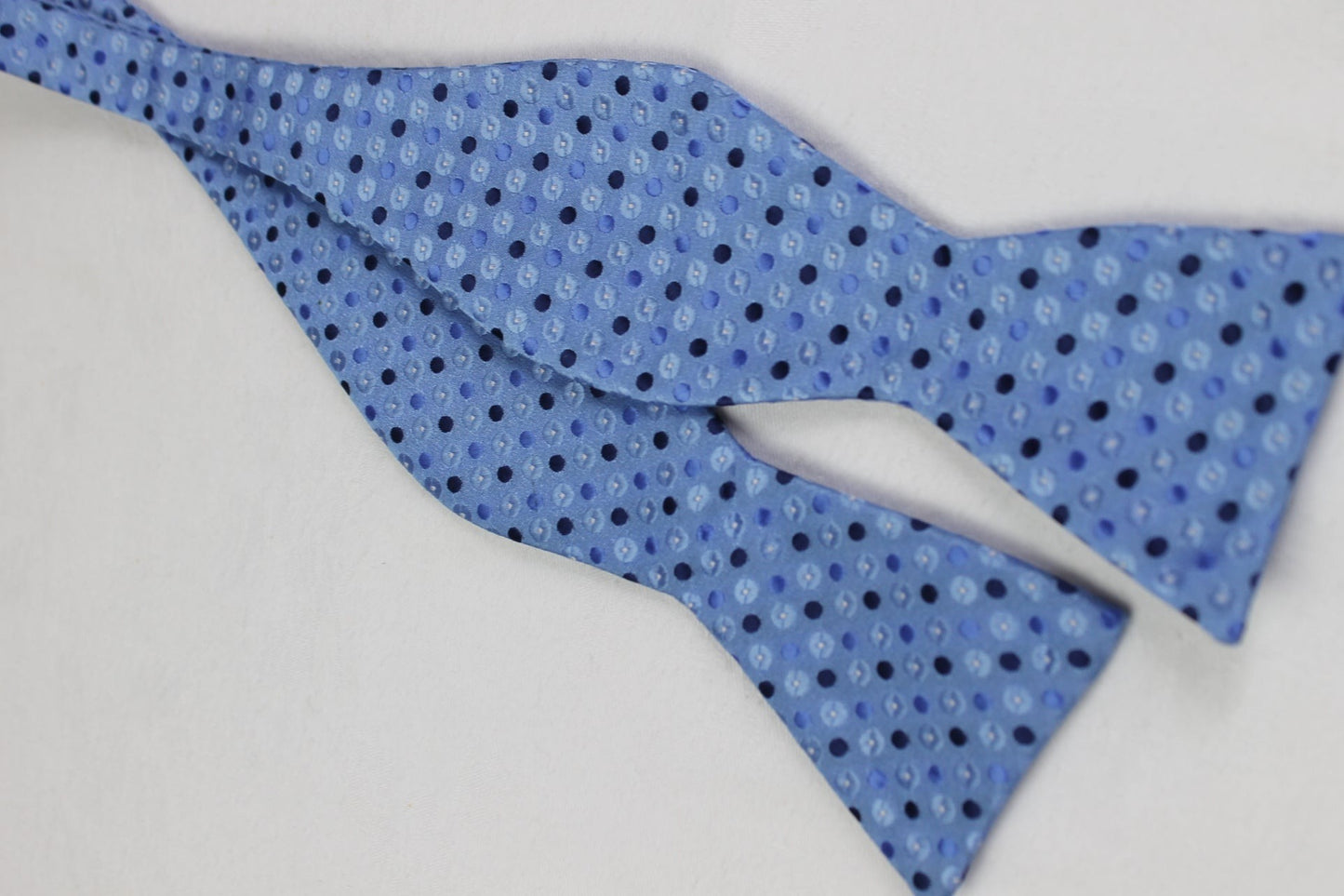 Stafford Pale Blue Polka dot Self Tie Straight End Thistle Bow Tie