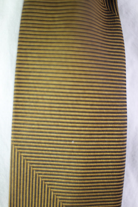 Vintage Vandervoorts brown gold striped motifs pattern skinny tie
