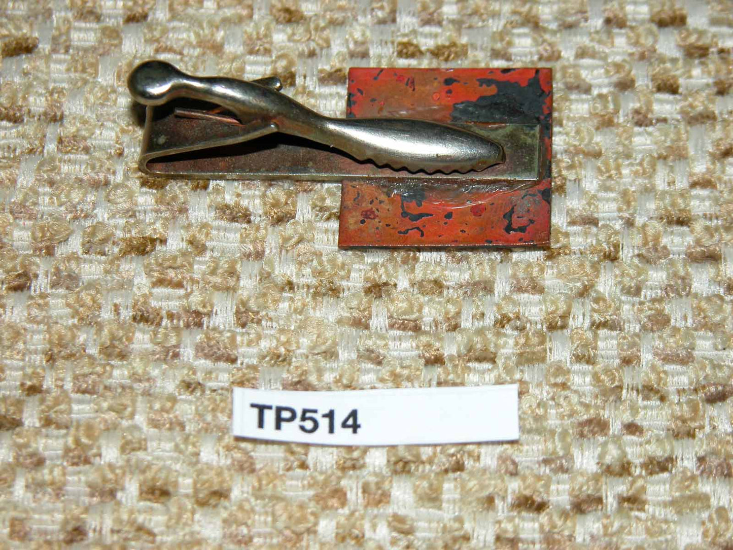 Vintage Gold Metal Square Hand Enamelled Red/Yellow Tie Clip