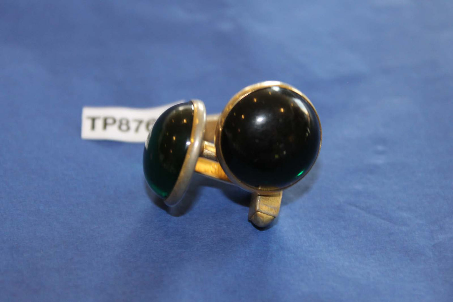 Vintage Gold Metal Cuff Links Emerald Green Lucite Moonstones