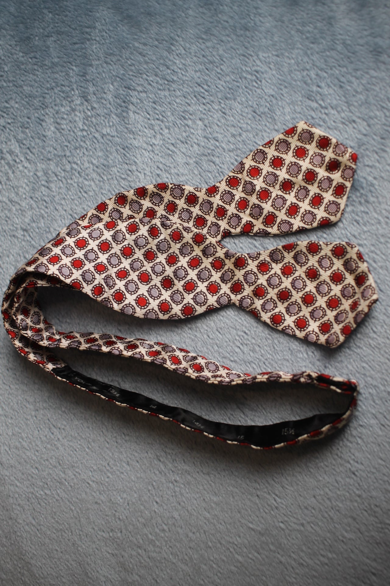 Vintage self tie thistle end cream red lilac circle pattern bow tie adjustable