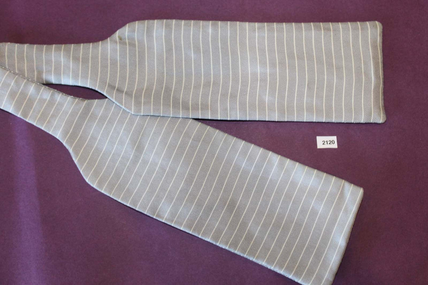 Vintage English 100% Silk Self Tie Straight End Bow Tie Grey Stripe