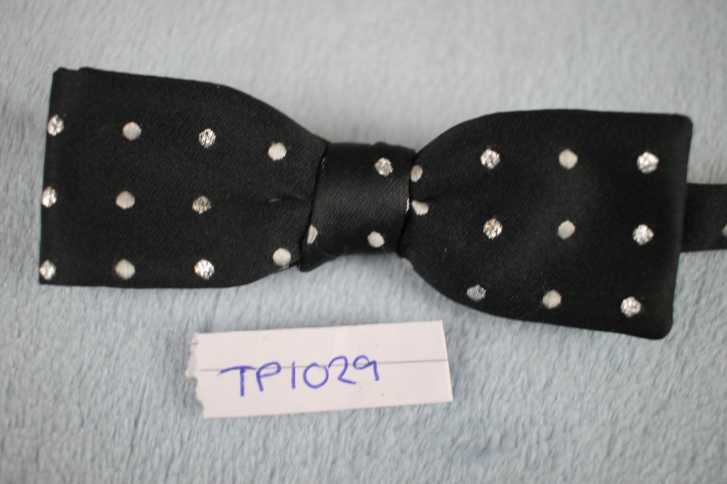 Vintage Stange Berlin pre-tied black silver dot pattern bow tie adjustable