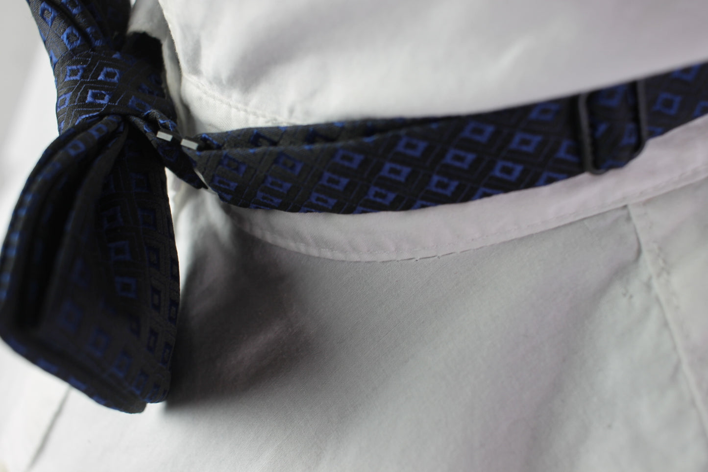 Vintage pre-tied black blue squares bow tie adjustable