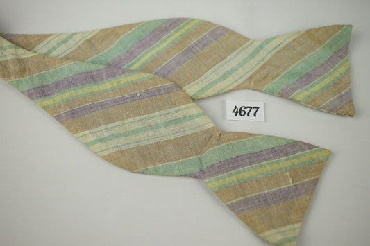 Vintage Pastel Striped Linen Self Tie Straight End Thistle Bow Tie