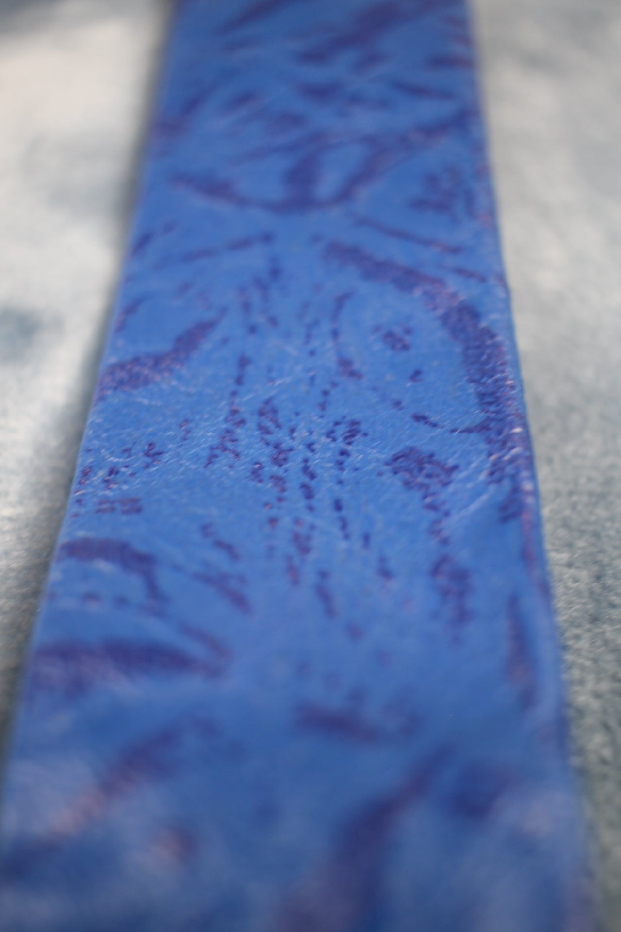 Vintage German Blue Leather Patterned Front Skinny Tie 1940s/50s