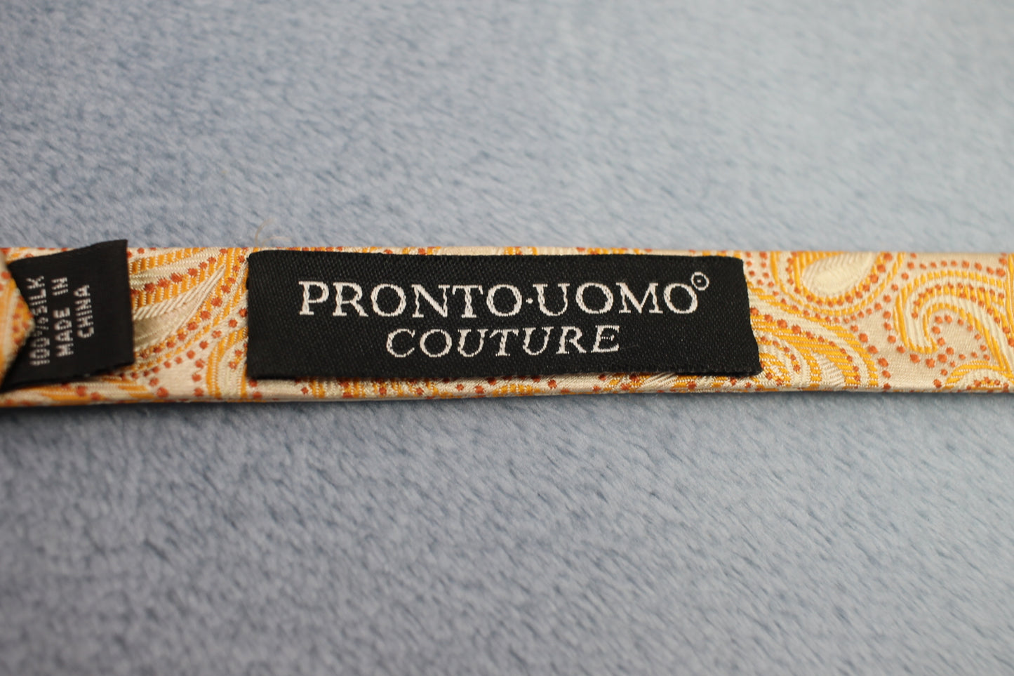 Vintage Pronto Uomo Couture 100% silk self tie thistle end  orange paisley bow tie adjustable