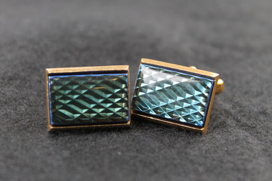 Vintage Oblong Blue Green Refractive Cufflinks